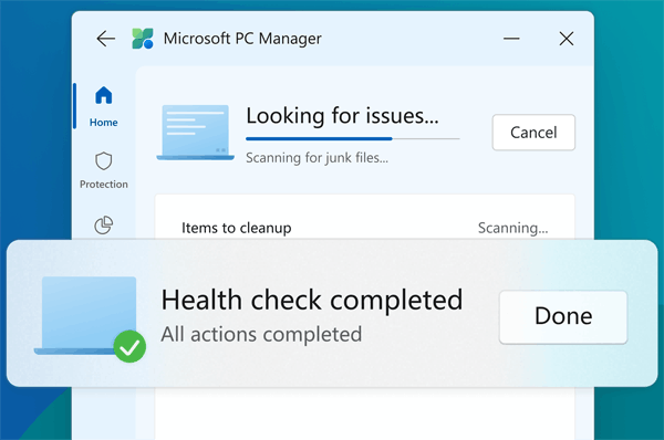 The Health Check section inside Microsoft PC Manager