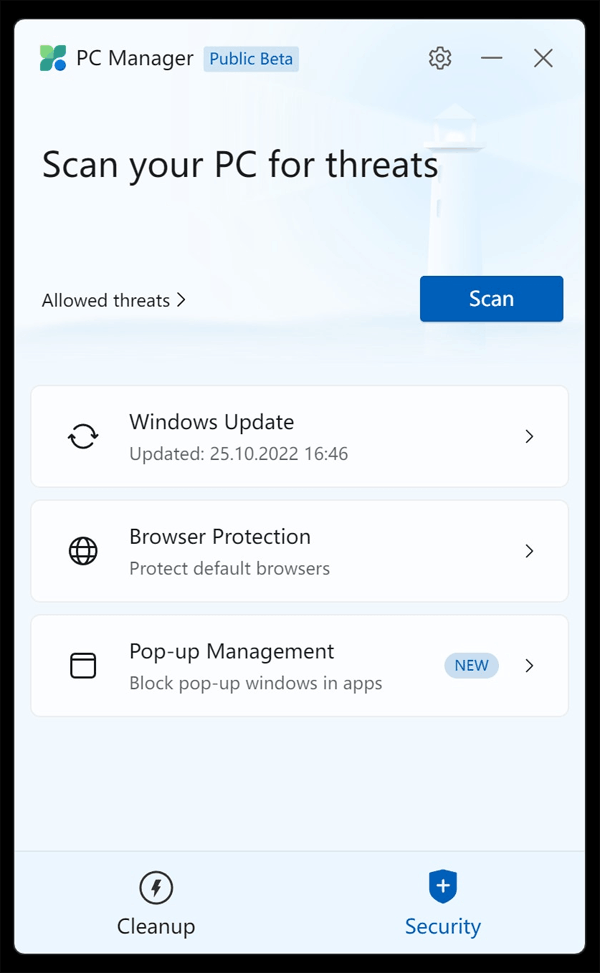 Security and Pop-Up Management Features Microsoft PC Manager