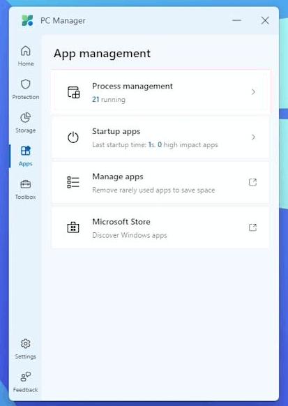 Microsoft PC Manager startup app management